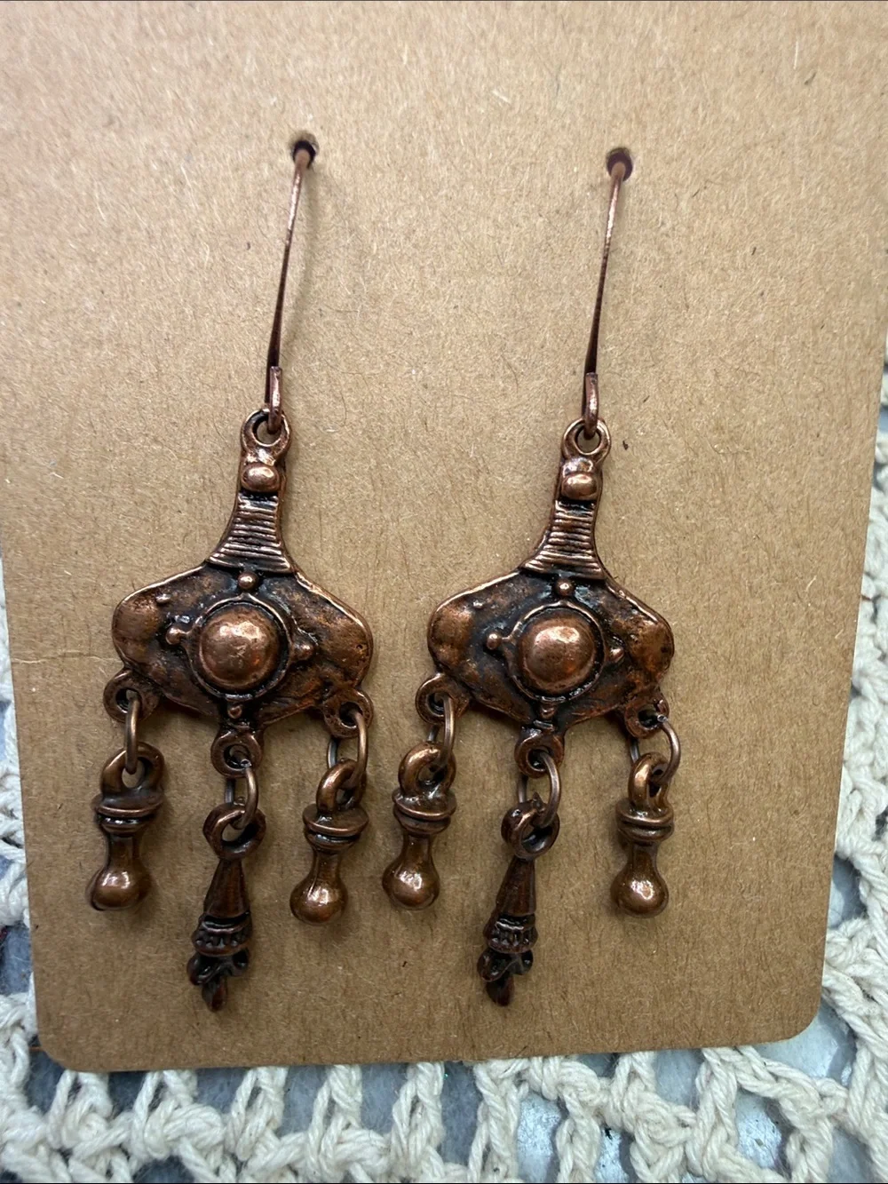 Handcrafted Antique-Style Bronze Dangle Earrings - Boho Chic